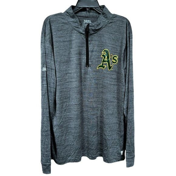 Mens Oakland Athletics 1/4 Zip Pullover Top XL Gray Stitches Genuine Merchandise - Picture 1 of 9